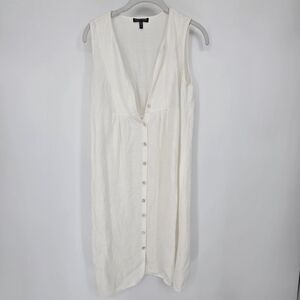 Eileen fisher sleeveless tunic button up dress cream white linen blend medium